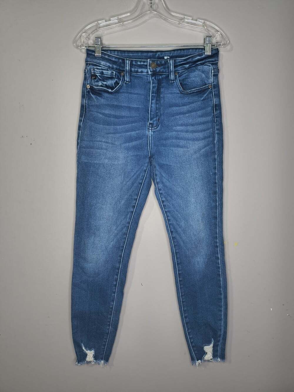 Kancan Women's Jeans Size 28 Mid-Rise Ankle Skinny Raw Hem Stretch Dark Blue